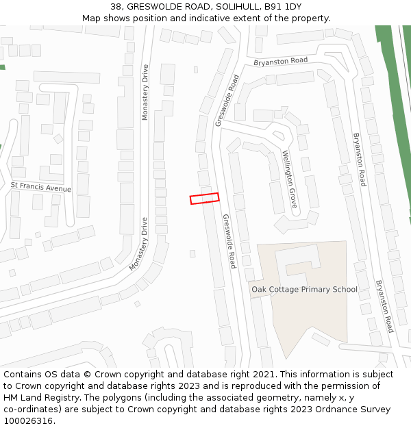 38, GRESWOLDE ROAD, SOLIHULL, B91 1DY: Location map and indicative extent of plot