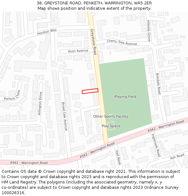 38, GREYSTONE ROAD, PENKETH, WARRINGTON, WA5 2ER: Location map and indicative extent of plot