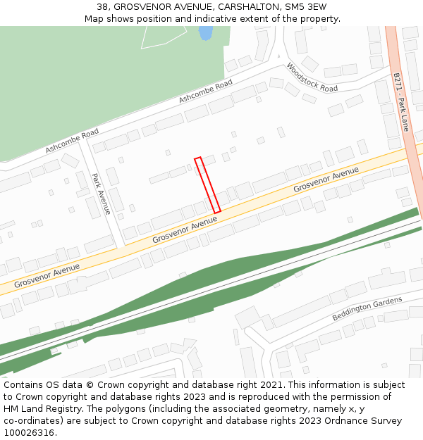 38, GROSVENOR AVENUE, CARSHALTON, SM5 3EW: Location map and indicative extent of plot