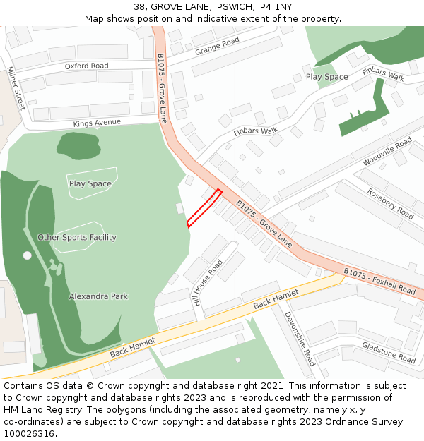 38, GROVE LANE, IPSWICH, IP4 1NY: Location map and indicative extent of plot