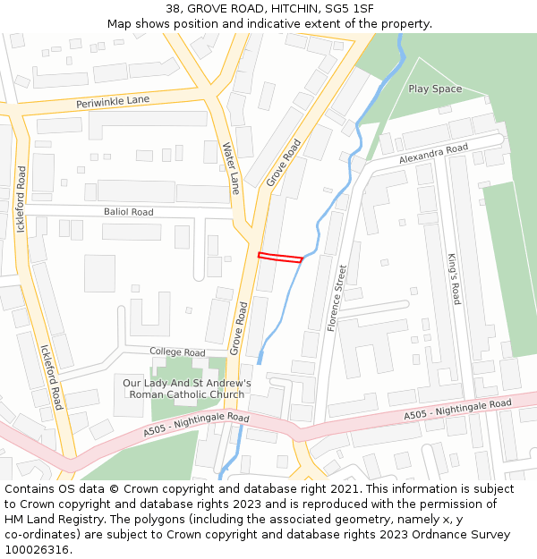 38, GROVE ROAD, HITCHIN, SG5 1SF: Location map and indicative extent of plot