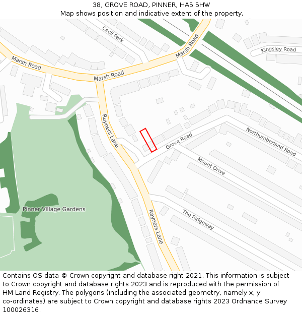 38, GROVE ROAD, PINNER, HA5 5HW: Location map and indicative extent of plot