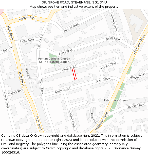 38, GROVE ROAD, STEVENAGE, SG1 3NU: Location map and indicative extent of plot