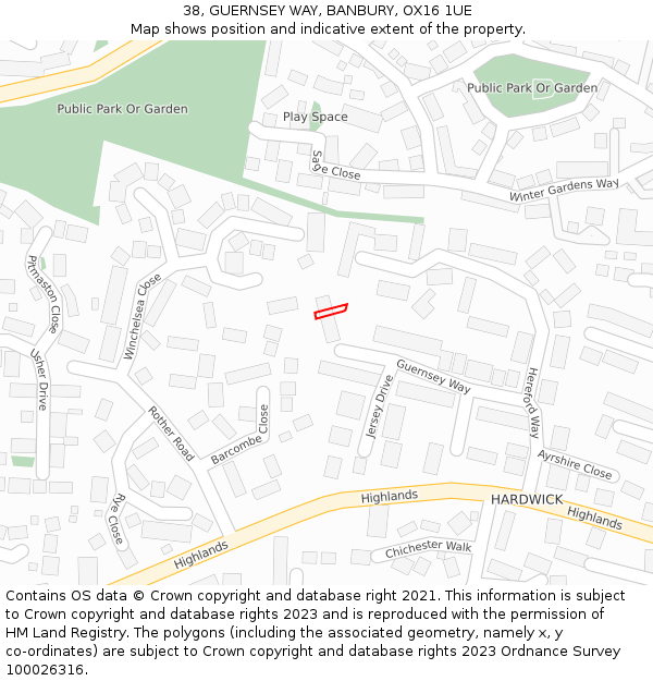 38, GUERNSEY WAY, BANBURY, OX16 1UE: Location map and indicative extent of plot