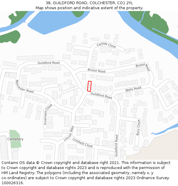 38, GUILDFORD ROAD, COLCHESTER, CO1 2YL: Location map and indicative extent of plot