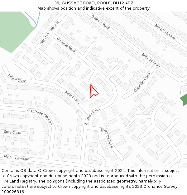 38, GUSSAGE ROAD, POOLE, BH12 4BZ: Location map and indicative extent of plot