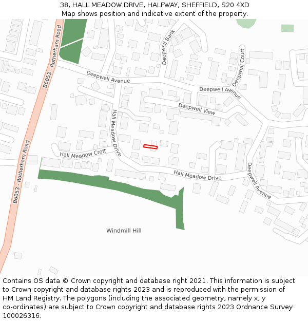 38, HALL MEADOW DRIVE, HALFWAY, SHEFFIELD, S20 4XD: Location map and indicative extent of plot