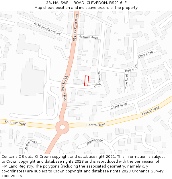 38, HALSWELL ROAD, CLEVEDON, BS21 6LE: Location map and indicative extent of plot