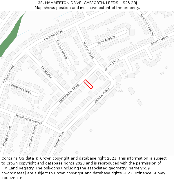 38, HAMMERTON DRIVE, GARFORTH, LEEDS, LS25 2BJ: Location map and indicative extent of plot