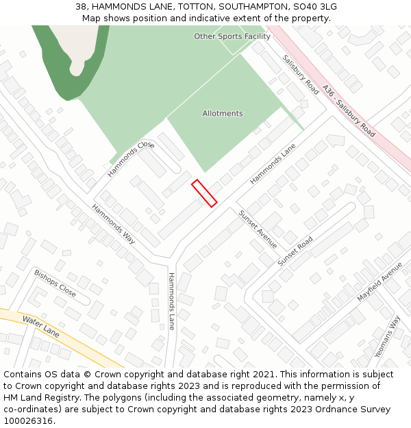 38, HAMMONDS LANE, TOTTON, SOUTHAMPTON, SO40 3LG: Location map and indicative extent of plot