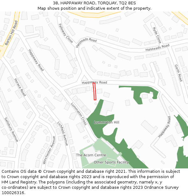 38, HAPPAWAY ROAD, TORQUAY, TQ2 8ES: Location map and indicative extent of plot