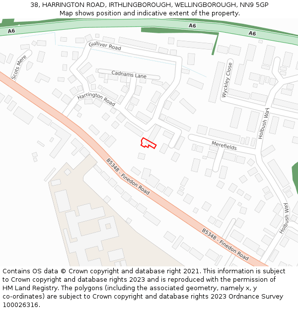 38, HARRINGTON ROAD, IRTHLINGBOROUGH, WELLINGBOROUGH, NN9 5GP: Location map and indicative extent of plot