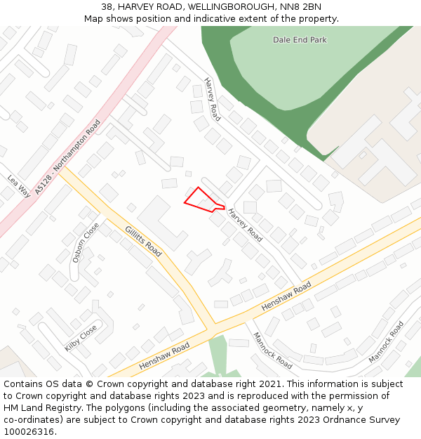 38, HARVEY ROAD, WELLINGBOROUGH, NN8 2BN: Location map and indicative extent of plot