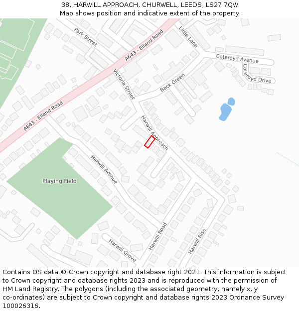 38, HARWILL APPROACH, CHURWELL, LEEDS, LS27 7QW: Location map and indicative extent of plot