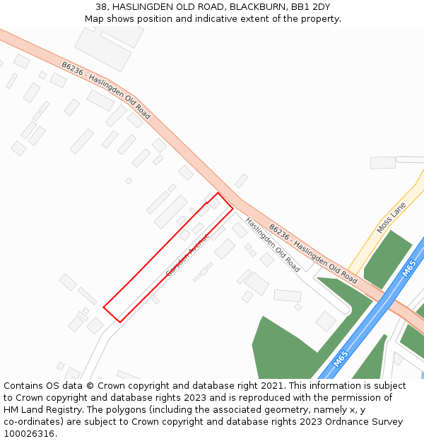 38, HASLINGDEN OLD ROAD, BLACKBURN, BB1 2DY: Location map and indicative extent of plot