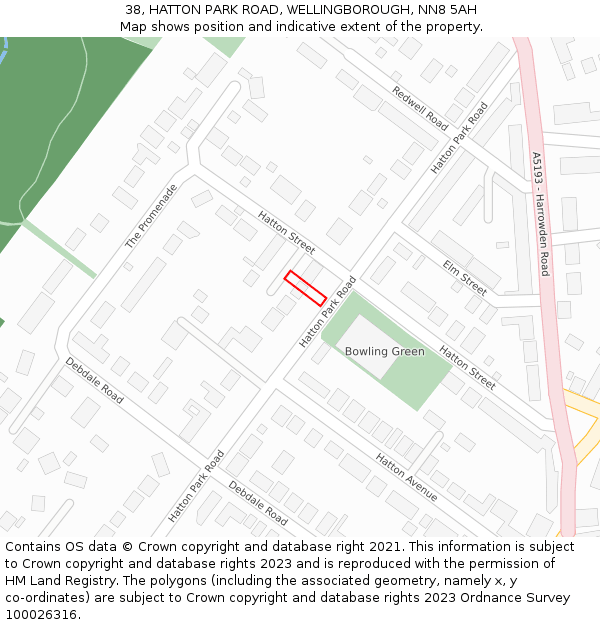 38, HATTON PARK ROAD, WELLINGBOROUGH, NN8 5AH: Location map and indicative extent of plot