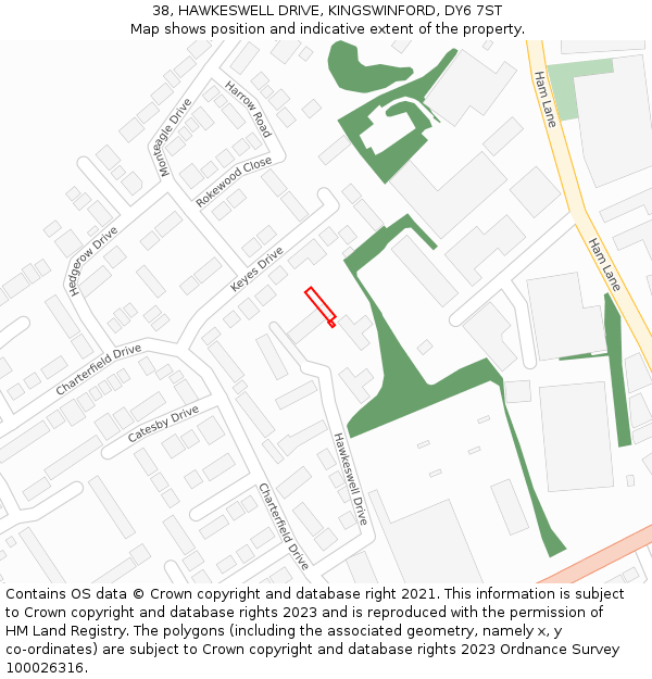 38, HAWKESWELL DRIVE, KINGSWINFORD, DY6 7ST: Location map and indicative extent of plot