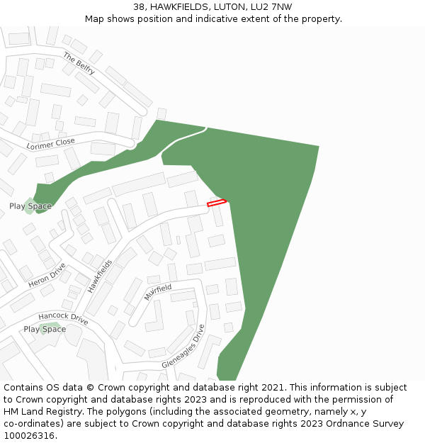 38, HAWKFIELDS, LUTON, LU2 7NW: Location map and indicative extent of plot