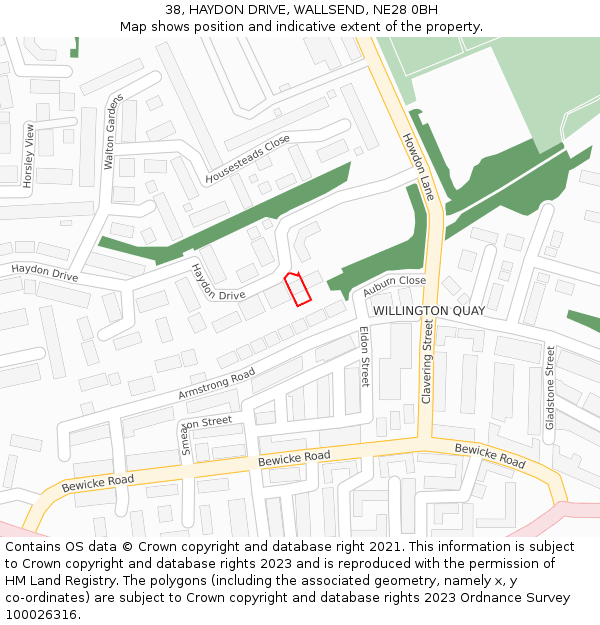38, HAYDON DRIVE, WALLSEND, NE28 0BH: Location map and indicative extent of plot