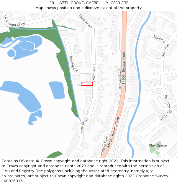 38, HAZEL GROVE, CAERPHILLY, CF83 3BP: Location map and indicative extent of plot