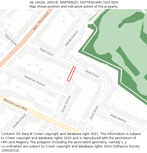 38, HAZEL GROVE, MAPPERLEY, NOTTINGHAM, NG3 6DN: Location map and indicative extent of plot