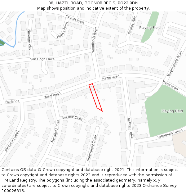 38, HAZEL ROAD, BOGNOR REGIS, PO22 9DN: Location map and indicative extent of plot