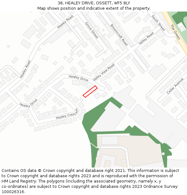38, HEALEY DRIVE, OSSETT, WF5 8LY: Location map and indicative extent of plot