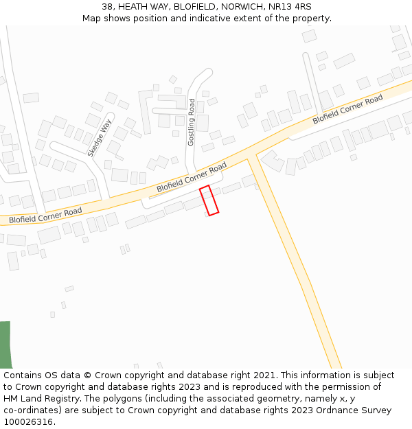 38, HEATH WAY, BLOFIELD, NORWICH, NR13 4RS: Location map and indicative extent of plot