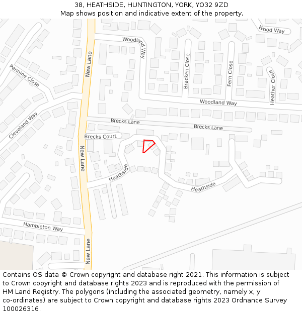 38, HEATHSIDE, HUNTINGTON, YORK, YO32 9ZD: Location map and indicative extent of plot