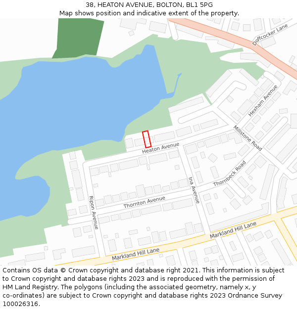 38, HEATON AVENUE, BOLTON, BL1 5PG: Location map and indicative extent of plot