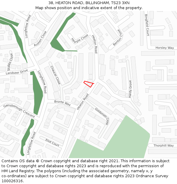 38, HEATON ROAD, BILLINGHAM, TS23 3XN: Location map and indicative extent of plot