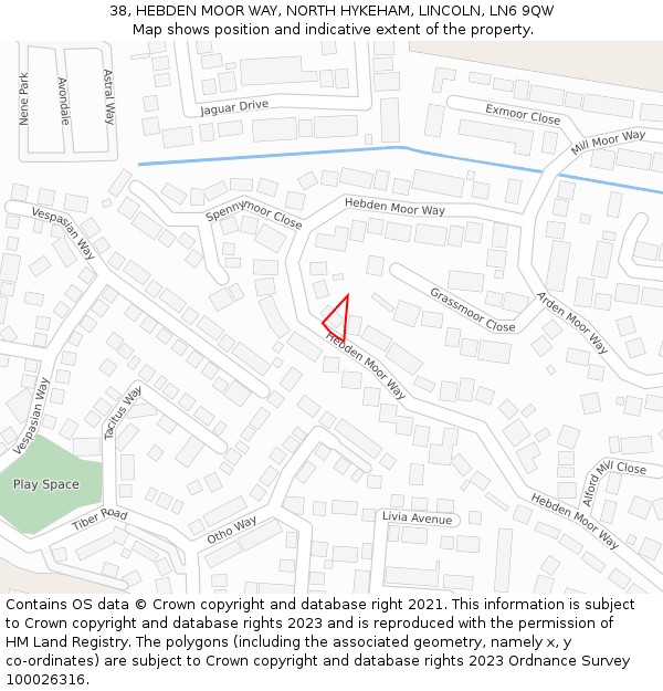 38, HEBDEN MOOR WAY, NORTH HYKEHAM, LINCOLN, LN6 9QW: Location map and indicative extent of plot