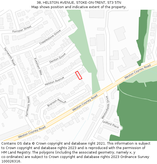 38, HELSTON AVENUE, STOKE-ON-TRENT, ST3 5TN: Location map and indicative extent of plot