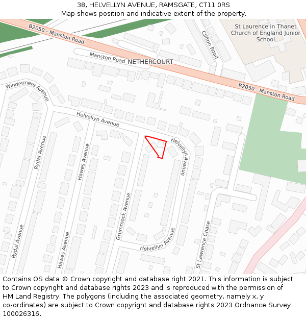 38, HELVELLYN AVENUE, RAMSGATE, CT11 0RS: Location map and indicative extent of plot