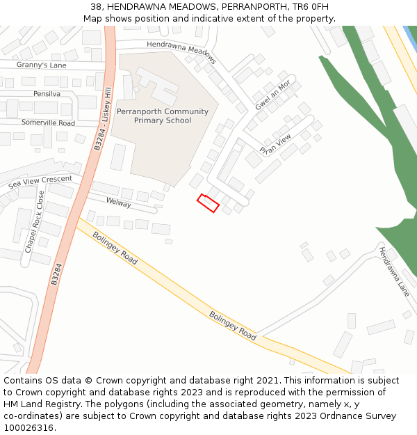 38, HENDRAWNA MEADOWS, PERRANPORTH, TR6 0FH: Location map and indicative extent of plot