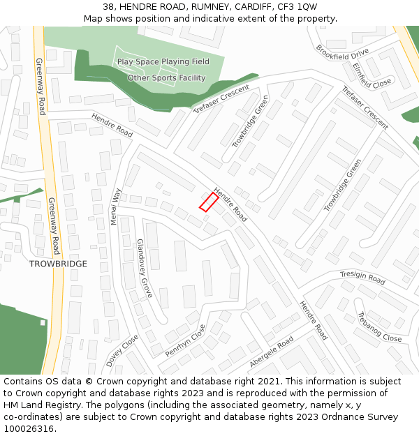 38, HENDRE ROAD, RUMNEY, CARDIFF, CF3 1QW: Location map and indicative extent of plot