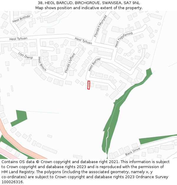 38, HEOL BARCUD, BIRCHGROVE, SWANSEA, SA7 9NL: Location map and indicative extent of plot