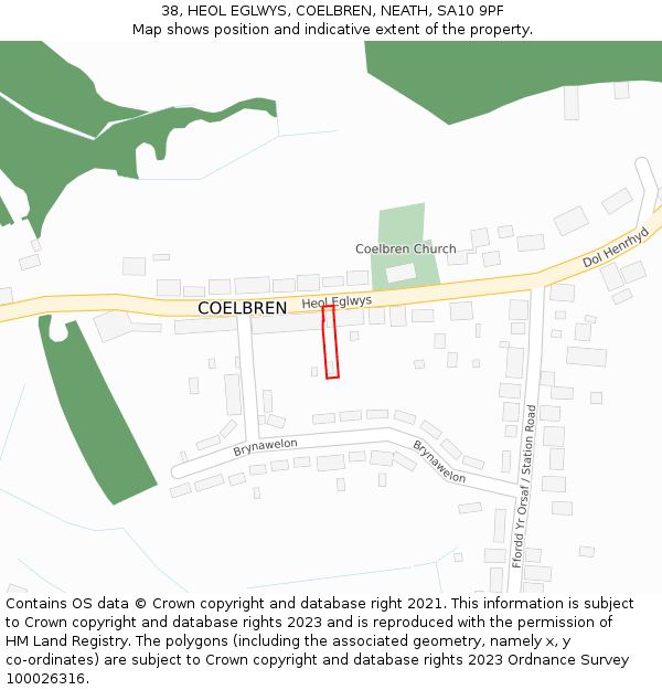 38, HEOL EGLWYS, COELBREN, NEATH, SA10 9PF: Location map and indicative extent of plot