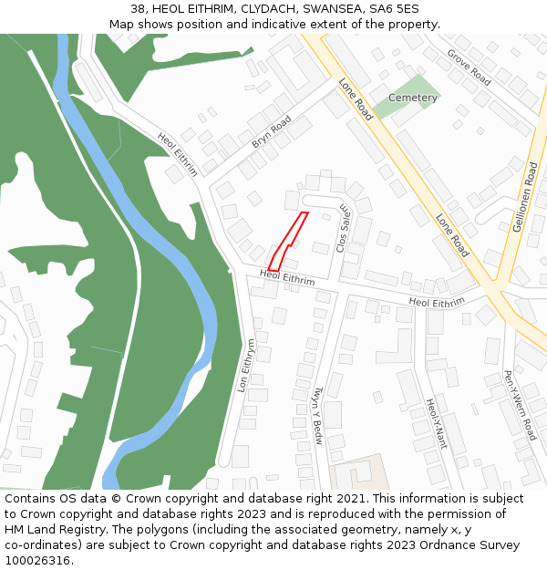 38, HEOL EITHRIM, CLYDACH, SWANSEA, SA6 5ES: Location map and indicative extent of plot