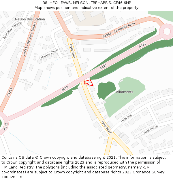 38, HEOL FAWR, NELSON, TREHARRIS, CF46 6NP: Location map and indicative extent of plot