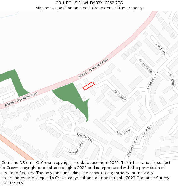 38, HEOL SIRHWI, BARRY, CF62 7TG: Location map and indicative extent of plot