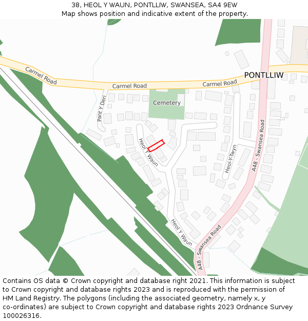 38, HEOL Y WAUN, PONTLLIW, SWANSEA, SA4 9EW: Location map and indicative extent of plot