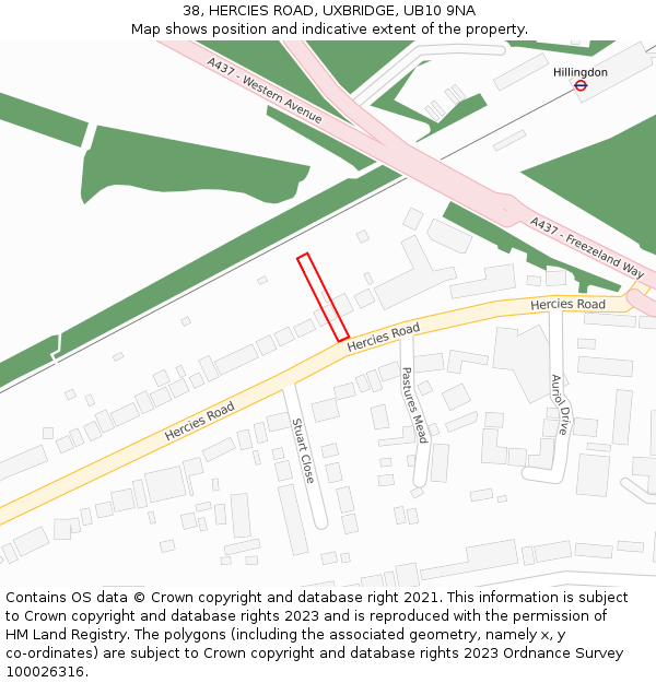 38, HERCIES ROAD, UXBRIDGE, UB10 9NA: Location map and indicative extent of plot