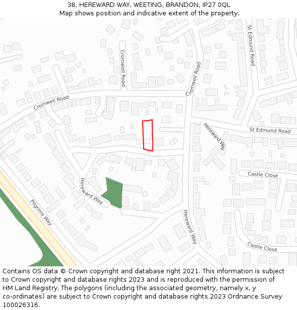 38, HEREWARD WAY, WEETING, BRANDON, IP27 0QL: Location map and indicative extent of plot