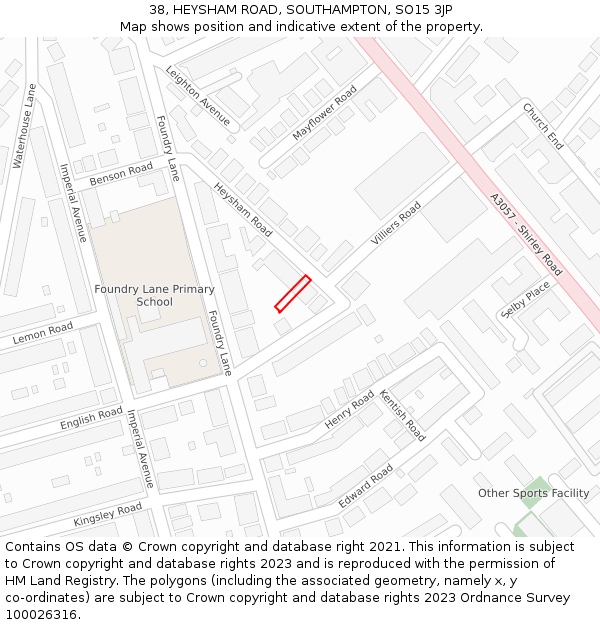 38, HEYSHAM ROAD, SOUTHAMPTON, SO15 3JP: Location map and indicative extent of plot