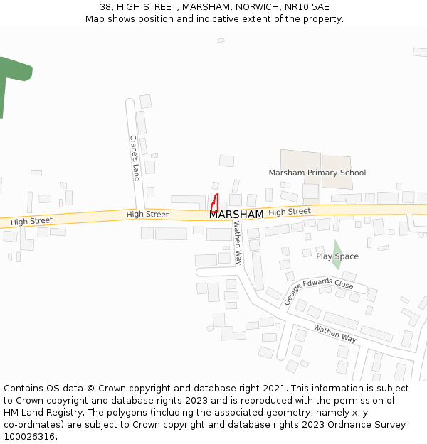 38, HIGH STREET, MARSHAM, NORWICH, NR10 5AE: Location map and indicative extent of plot