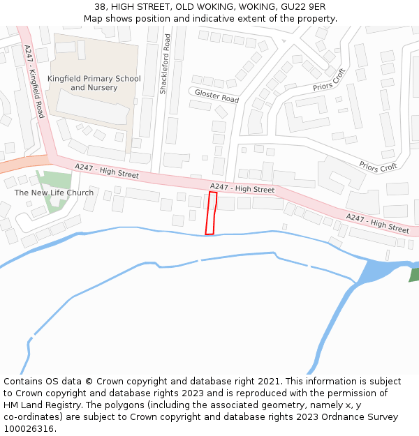 38, HIGH STREET, OLD WOKING, WOKING, GU22 9ER: Location map and indicative extent of plot