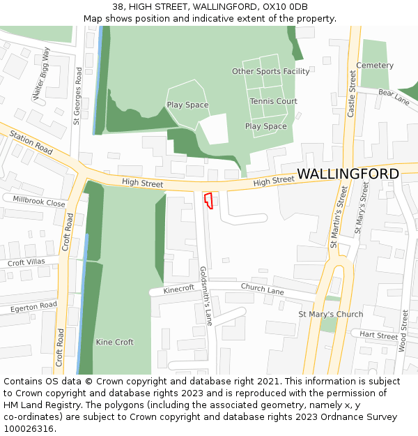 38, HIGH STREET, WALLINGFORD, OX10 0DB: Location map and indicative extent of plot