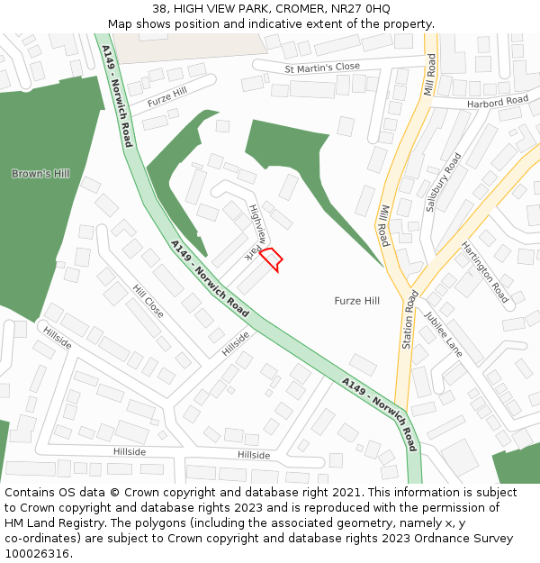 38, HIGH VIEW PARK, CROMER, NR27 0HQ: Location map and indicative extent of plot