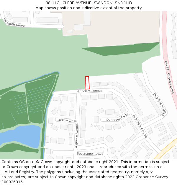 38, HIGHCLERE AVENUE, SWINDON, SN3 1HB: Location map and indicative extent of plot